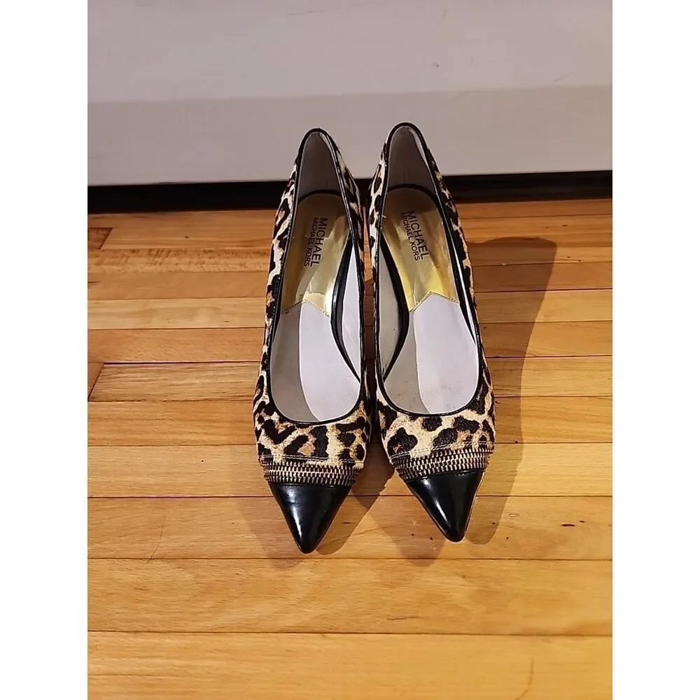 Michael Kors Leopard Print Calf Hair Pointed Toe Stiletto 3” Heels Size 8.5